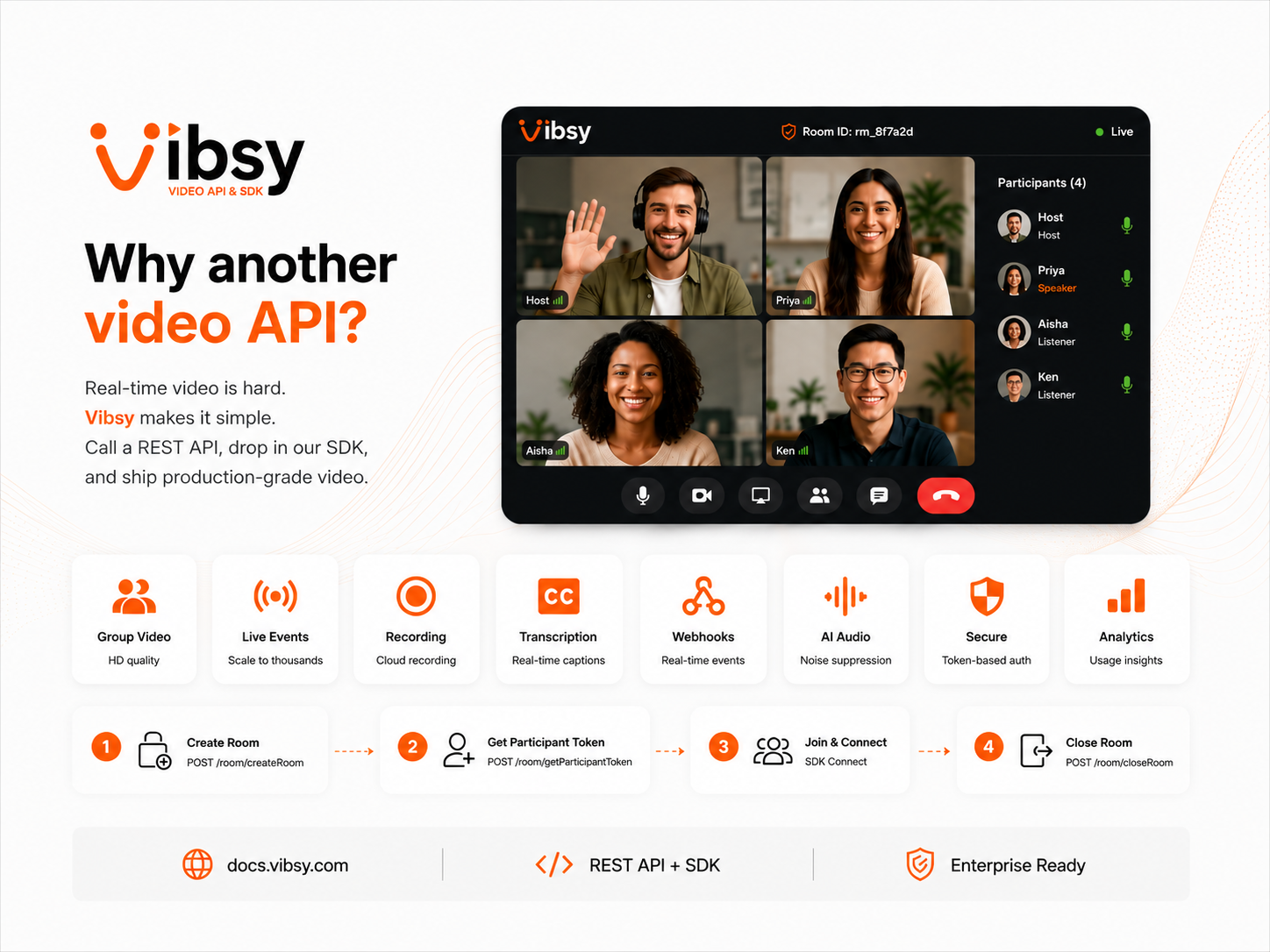 Building a Group Video Room with Vibsy in Three API Calls